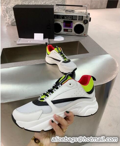 Duplicate Dior B22 Sneaker in Calfskin And Technical Mesh CD1327 Fluorescent Green/White/Red 2020