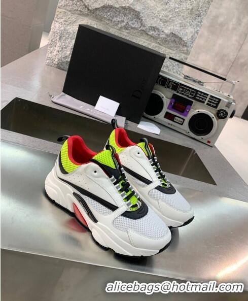 Duplicate Dior B22 Sneaker in Calfskin And Technical Mesh CD1327 Fluorescent Green/White/Red 2020