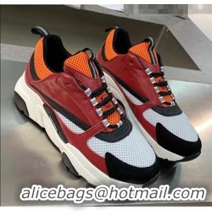 Low Cost Dior B22 Sneaker in Calfskin And Technical Mesh CD1328 Burgundy/Orange 2020