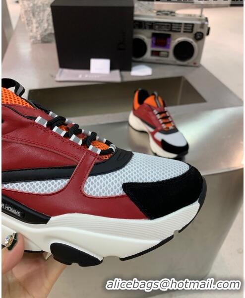 Low Cost Dior B22 Sneaker in Calfskin And Technical Mesh CD1328 Burgundy/Orange 2020