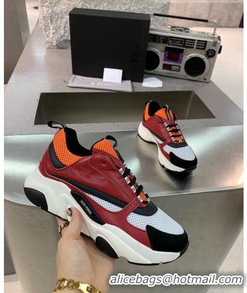 Low Cost Dior B22 Sneaker in Calfskin And Technical Mesh CD1328 Burgundy/Orange 2020