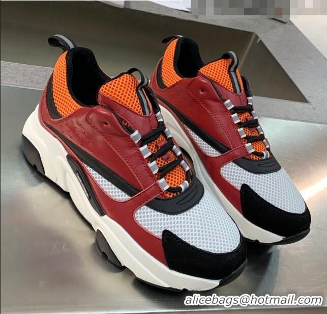 Low Cost Dior B22 Sneaker in Calfskin And Technical Mesh CD1328 Burgundy/Orange 2020