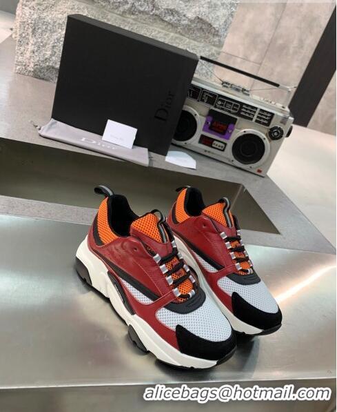 Low Cost Dior B22 Sneaker in Calfskin And Technical Mesh CD1328 Burgundy/Orange 2020