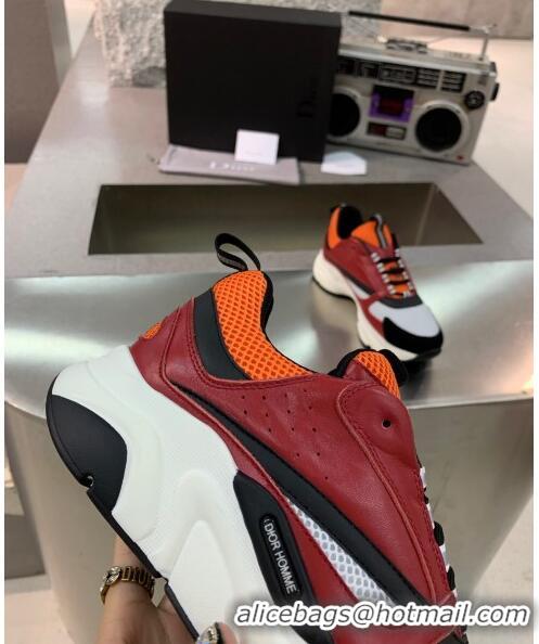 Low Cost Dior B22 Sneaker in Calfskin And Technical Mesh CD1328 Burgundy/Orange 2020