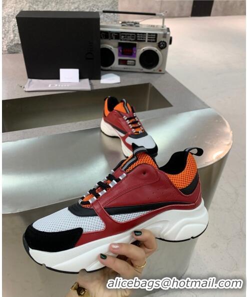 Low Cost Dior B22 Sneaker in Calfskin And Technical Mesh CD1328 Burgundy/Orange 2020