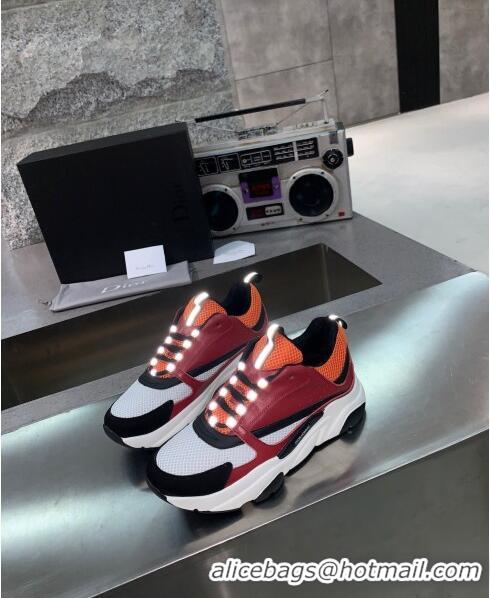 Low Cost Dior B22 Sneaker in Calfskin And Technical Mesh CD1328 Burgundy/Orange 2020