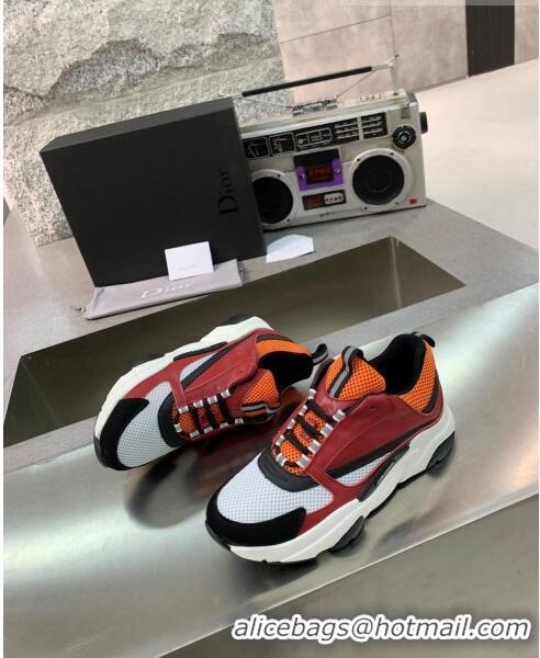 Low Cost Dior B22 Sneaker in Calfskin And Technical Mesh CD1328 Burgundy/Orange 2020