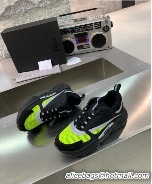 Promotional Dior B22 Sneaker in Calfskin And Technical Mesh CD1332 Black/Fluorescent Green 2020