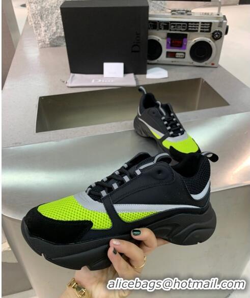 Promotional Dior B22 Sneaker in Calfskin And Technical Mesh CD1332 Black/Fluorescent Green 2020