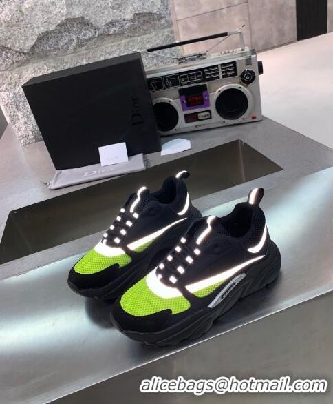 Promotional Dior B22 Sneaker in Calfskin And Technical Mesh CD1332 Black/Fluorescent Green 2020