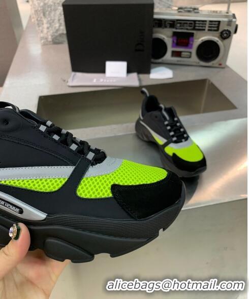 Promotional Dior B22 Sneaker in Calfskin And Technical Mesh CD1332 Black/Fluorescent Green 2020