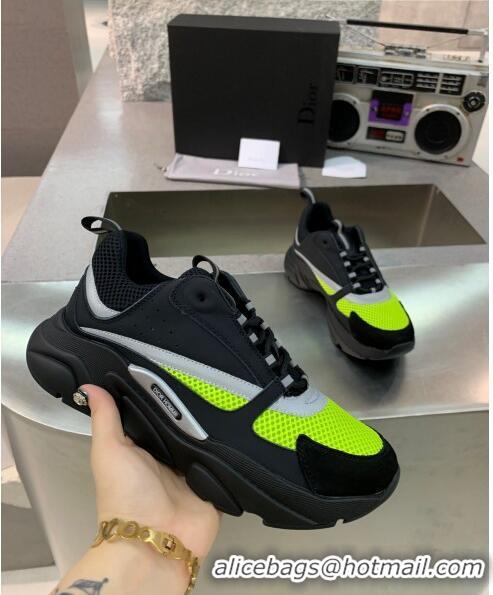 Promotional Dior B22 Sneaker in Calfskin And Technical Mesh CD1332 Black/Fluorescent Green 2020