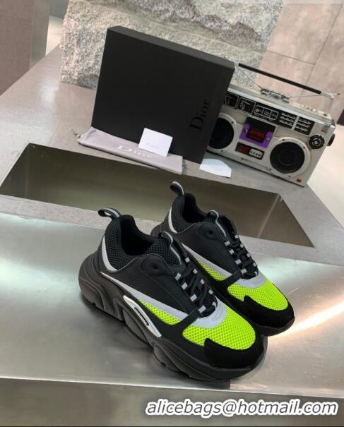 Promotional Dior B22 Sneaker in Calfskin And Technical Mesh CD1332 Black/Fluorescent Green 2020