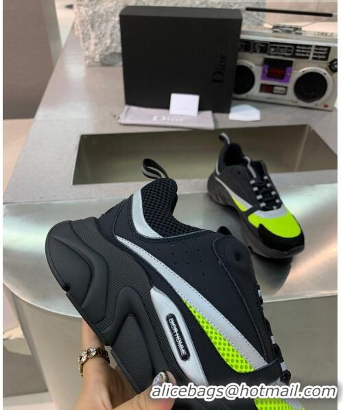 Promotional Dior B22 Sneaker in Calfskin And Technical Mesh CD1332 Black/Fluorescent Green 2020