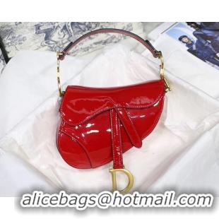 Luxury Dior MINI SADDLE BAG IN red patent calfskin M0447