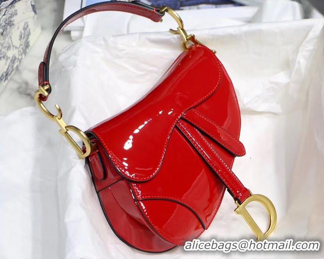 Luxury Dior MINI SADDLE BAG IN red patent calfskin M0447