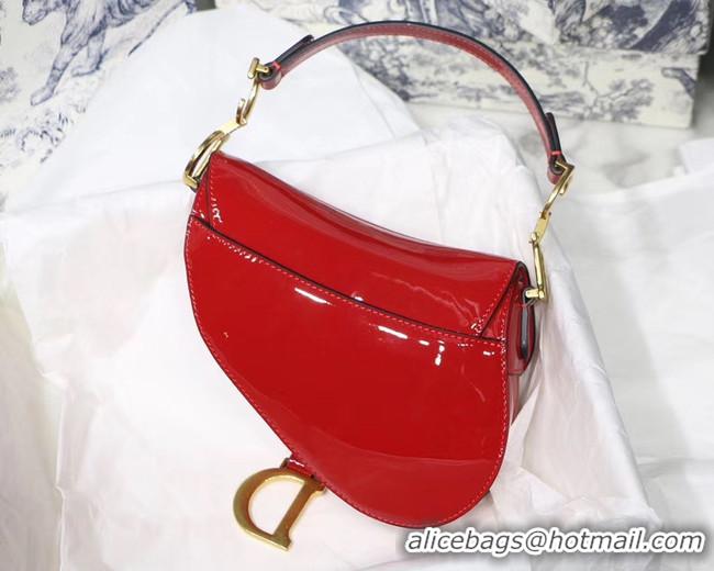 Luxury Dior MINI SADDLE BAG IN red patent calfskin M0447