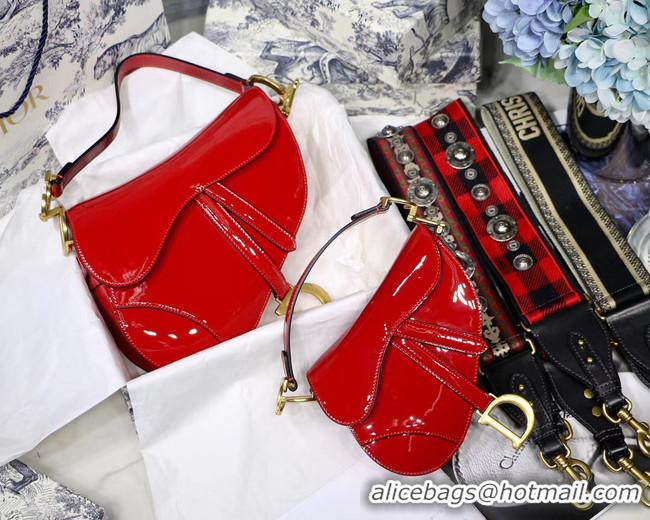 Luxury Dior MINI SADDLE BAG IN red patent calfskin M0447