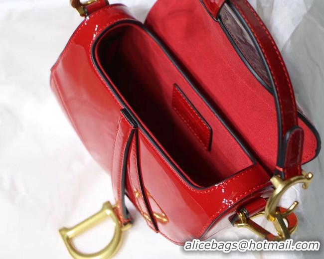 Luxury Dior MINI SADDLE BAG IN red patent calfskin M0447