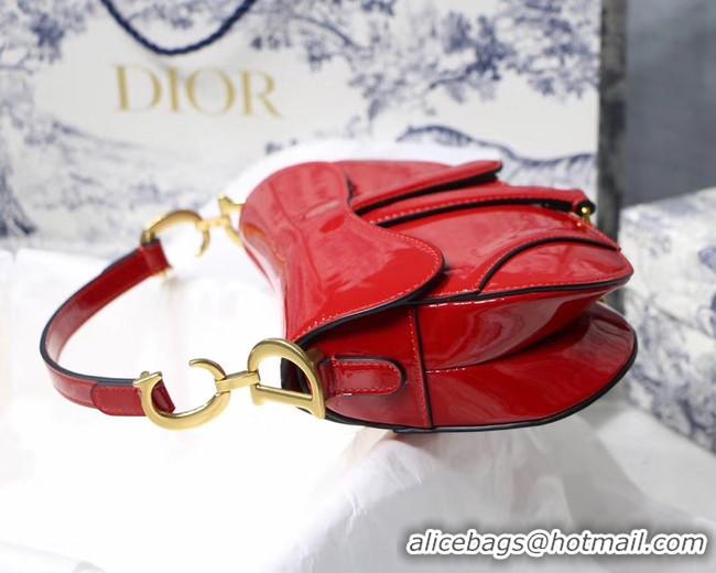 Luxury Dior MINI SADDLE BAG IN red patent calfskin M0447