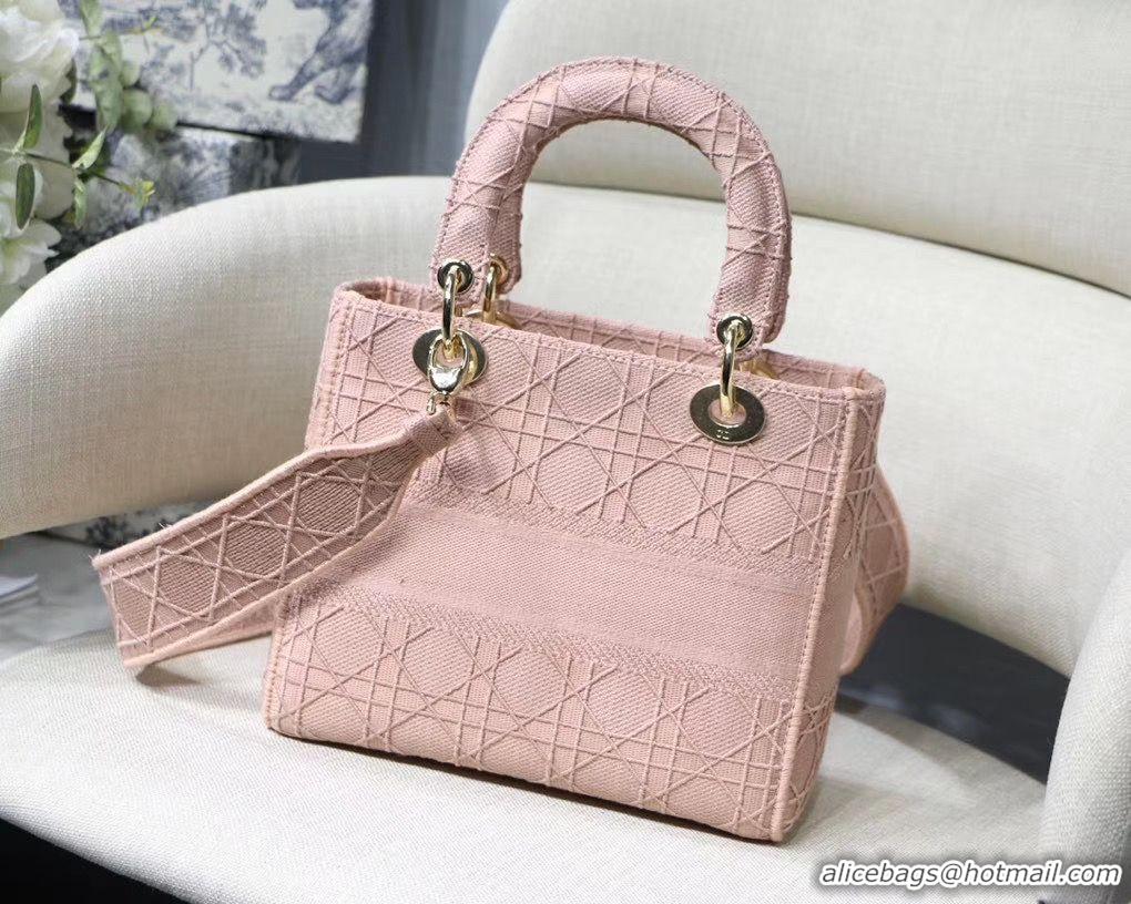 Good Looking LADY DIOR TOTE BAG IN EMBROIDERED CANVAS C4532 pink Gold Hardware