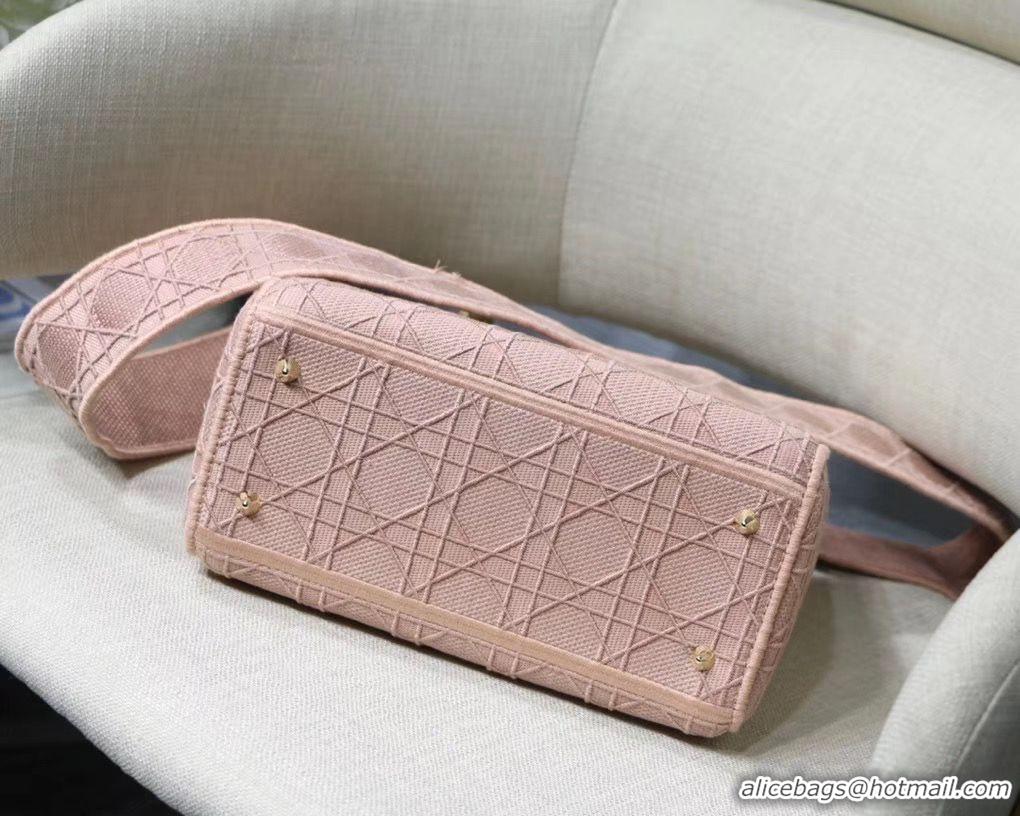 Good Looking LADY DIOR TOTE BAG IN EMBROIDERED CANVAS C4532 pink Gold Hardware