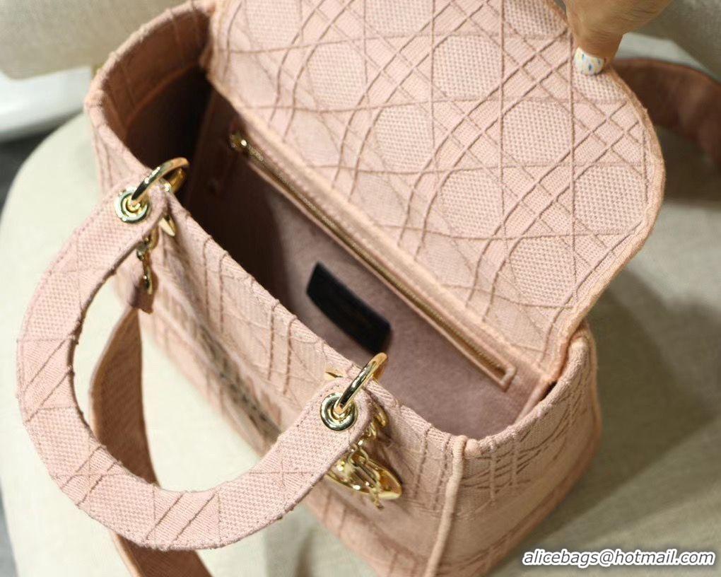 Good Looking LADY DIOR TOTE BAG IN EMBROIDERED CANVAS C4532 pink Gold Hardware