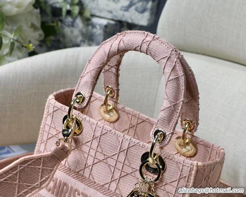 Good Looking LADY DIOR TOTE BAG IN EMBROIDERED CANVAS C4532 pink Gold Hardware