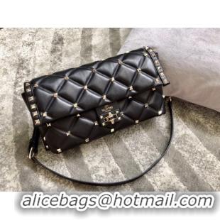 Sophisticated VALENTINO VLOCK Origianl leather shoulder bag 0053 black