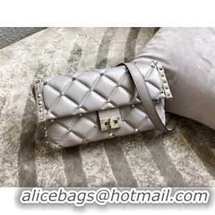 Luxury VALENTINO VLOCK Origianl leather shoulder bag 0053 grey