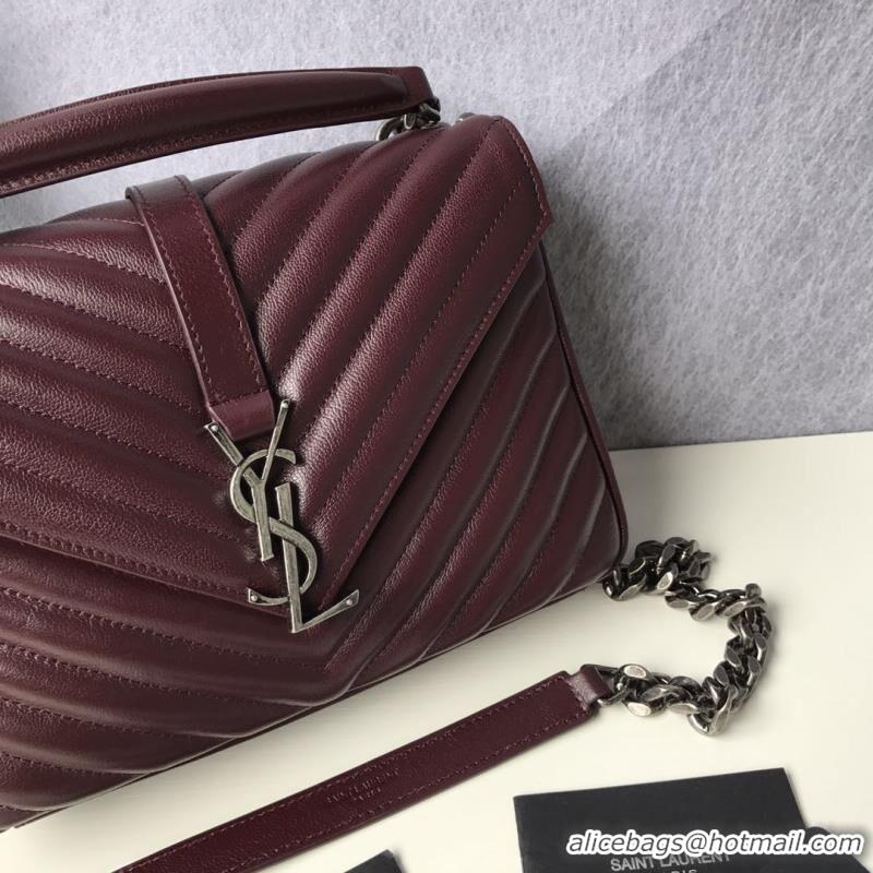 Best Luxury Saint Laurent Classic Monogramme Goat Original Leather Flap Bag Y392738 Burgundy