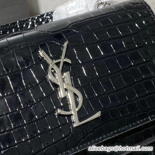 Good Quality Yves Saint Laurent Calfskin Leather Shoulder Bag Y533036A black&silver-Tone Metal