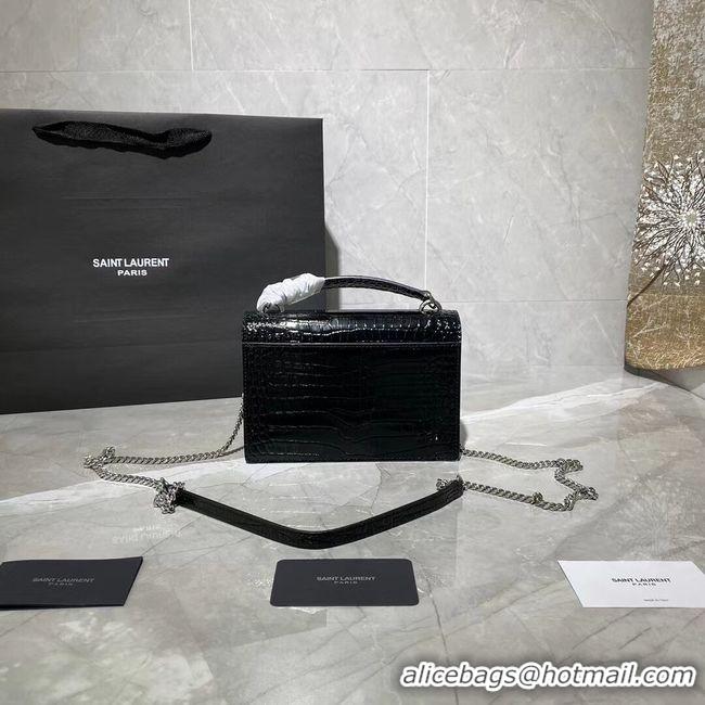 Good Quality Yves Saint Laurent Calfskin Leather Shoulder Bag Y533036A black&silver-Tone Metal