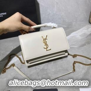 Fashion Yves Saint Laurent Calfskin Leather Shoulder Bag Y533036 White&gold-Tone Metal