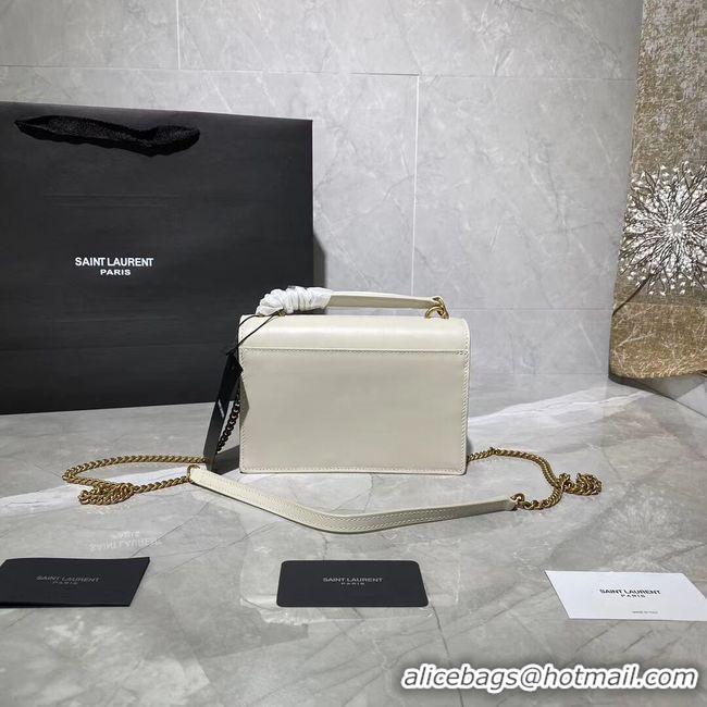 Fashion Yves Saint Laurent Calfskin Leather Shoulder Bag Y533036 White&gold-Tone Metal