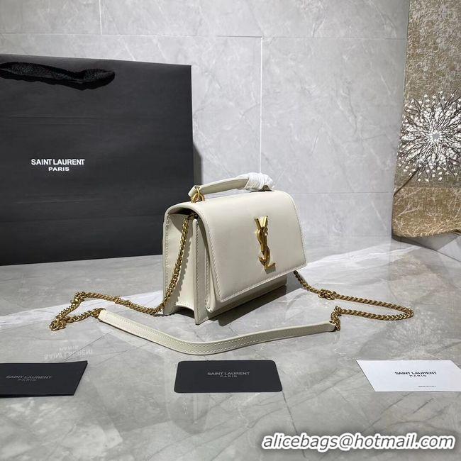 Fashion Yves Saint Laurent Calfskin Leather Shoulder Bag Y533036 White&gold-Tone Metal