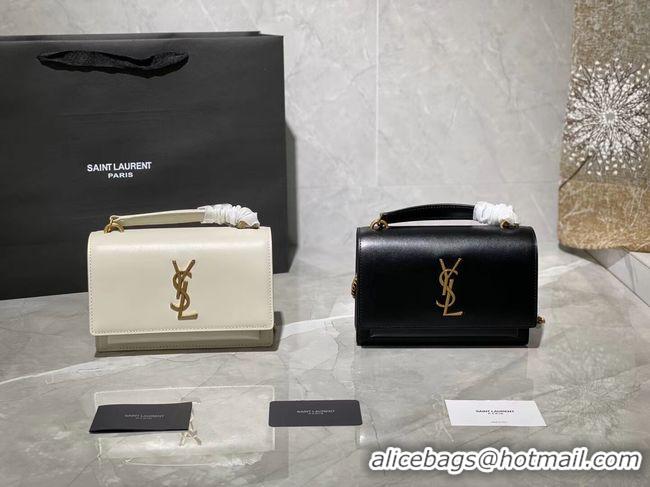 Fashion Yves Saint Laurent Calfskin Leather Shoulder Bag Y533036 White&gold-Tone Metal