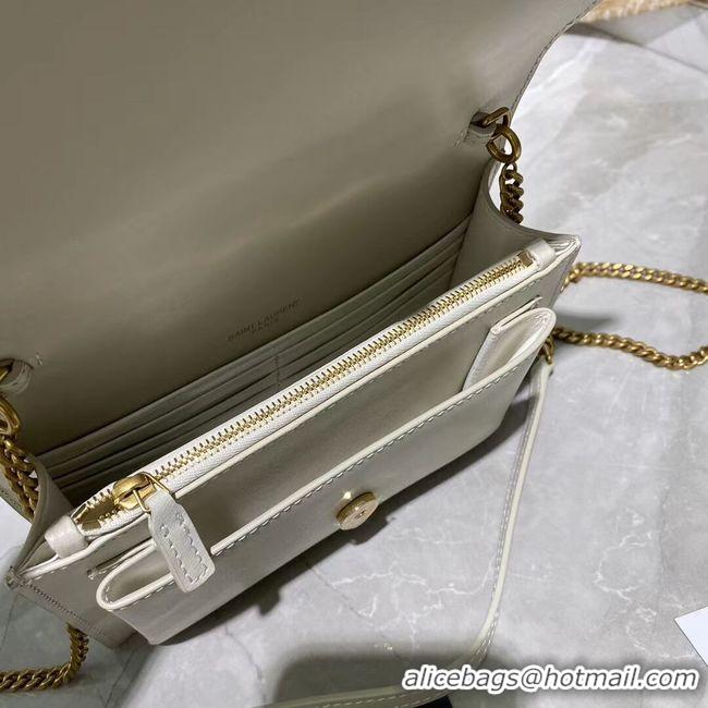 Fashion Yves Saint Laurent Calfskin Leather Shoulder Bag Y533036 White&gold-Tone Metal