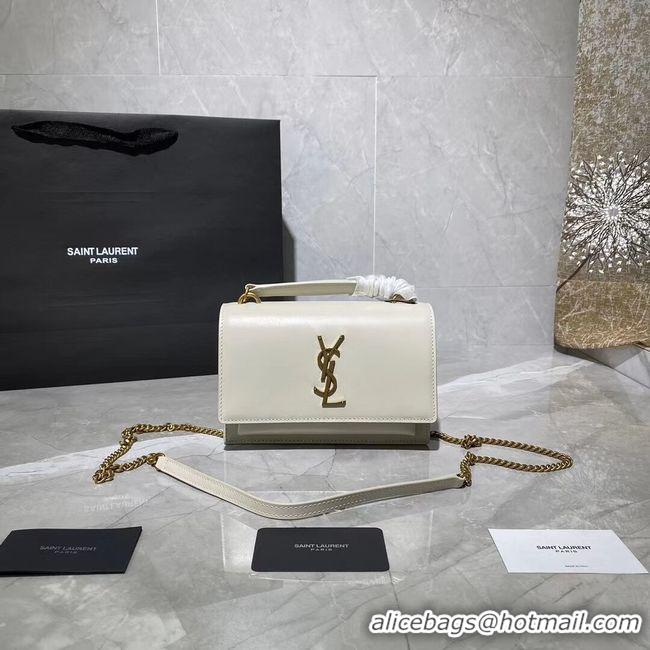 Fashion Yves Saint Laurent Calfskin Leather Shoulder Bag Y533036 White&gold-Tone Metal