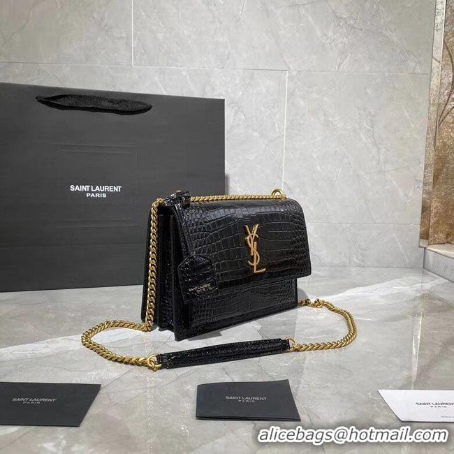 Hot Style Yves Saint Laurent Calfskin Leather Shoulder Bag Y542206A Black&gold-Tone Metal