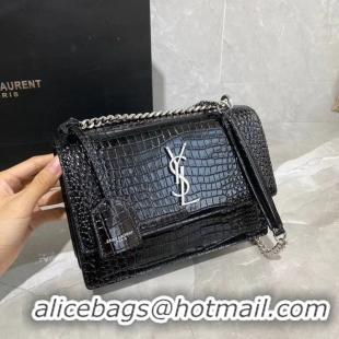 Pretty Style Yves Saint Laurent Calfskin Leather Shoulder Bag Y542206A Black&silver-Tone Metal