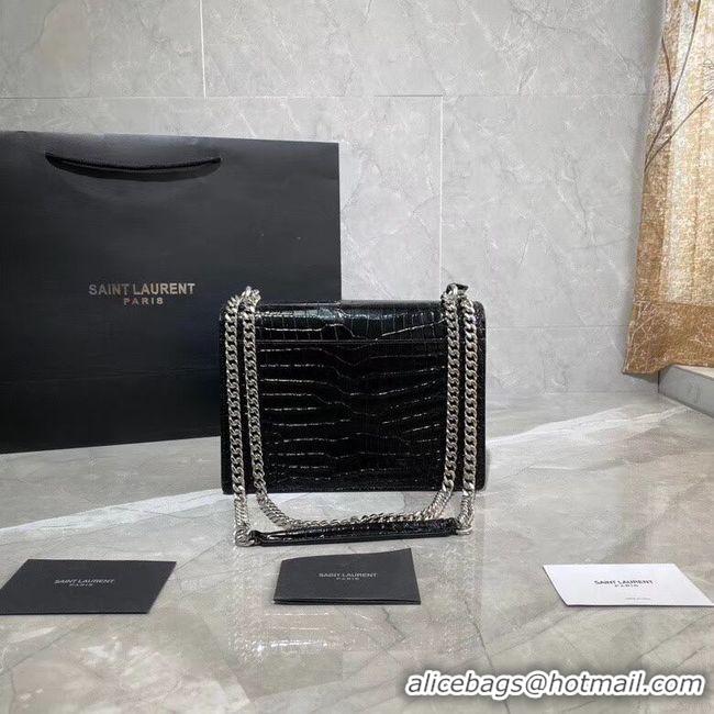 Pretty Style Yves Saint Laurent Calfskin Leather Shoulder Bag Y542206A Black&silver-Tone Metal