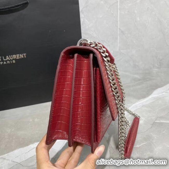 Discounts Yves Saint Laurent Calfskin Leather Shoulder Bag Y542206A red&silver-Tone Metal