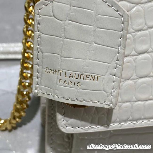 Practical Yves Saint Laurent Calfskin Leather Shoulder Bag Y542206A white&gold-Tone Metal