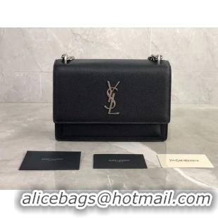 Best Grade Yves Saint Laurent Calfskin Leather Shoulder Bag Y542206B black&silver-Tone Metal