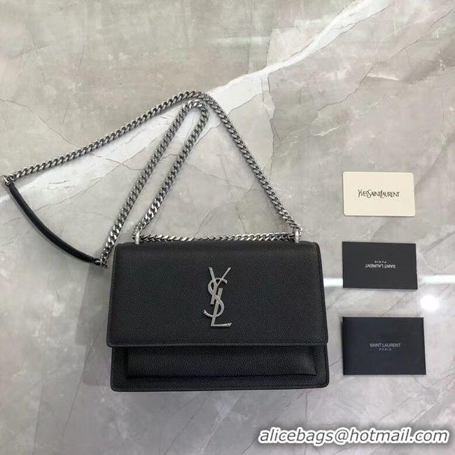 Best Grade Yves Saint Laurent Calfskin Leather Shoulder Bag Y542206B black&silver-Tone Metal