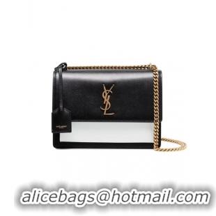 Original Cheap Yves Saint Laurent Calfskin Leather Shoulder Bag Y542206B black&white