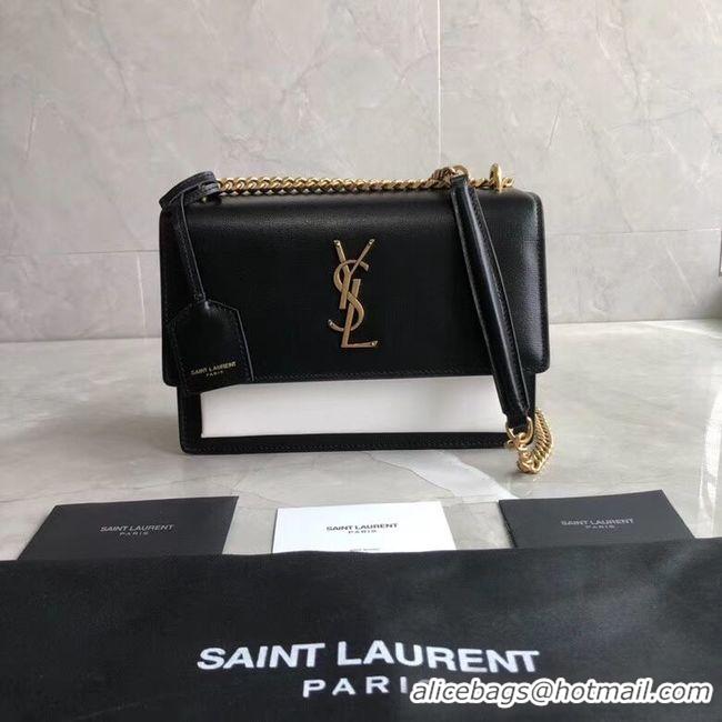 Original Cheap Yves Saint Laurent Calfskin Leather Shoulder Bag Y542206B black&white