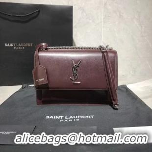 Low Price Yves Saint Laurent Calfskin Leather Shoulder Bag Y542206B Burgundy &silver-Tone Metal