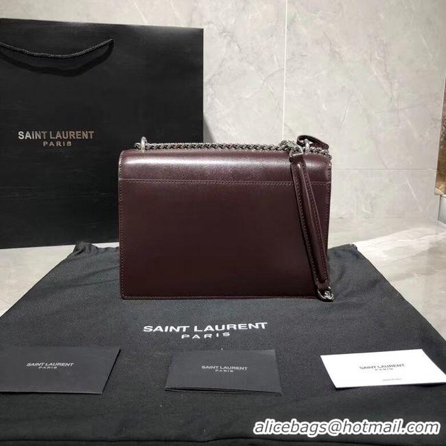 Low Price Yves Saint Laurent Calfskin Leather Shoulder Bag Y542206B Burgundy &silver-Tone Metal